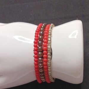Vintage mark. In The Mix Stackable Red Beaded Bracelet Set with Metallic Accents
